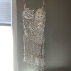 Vanilla Bella Boutique white and Silver rhinestone dress